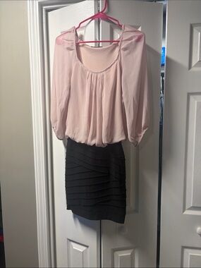 Women's Pink Blouson Top with Black Layered Skirt